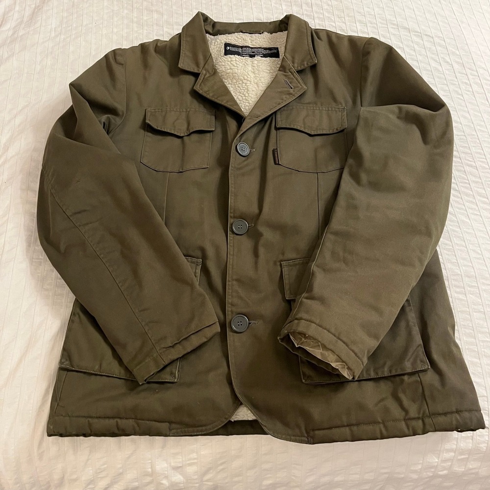 Dunderdon Mens Canvas Jacket XL Green‎ Sherpa Lined Military Style Chore Olive